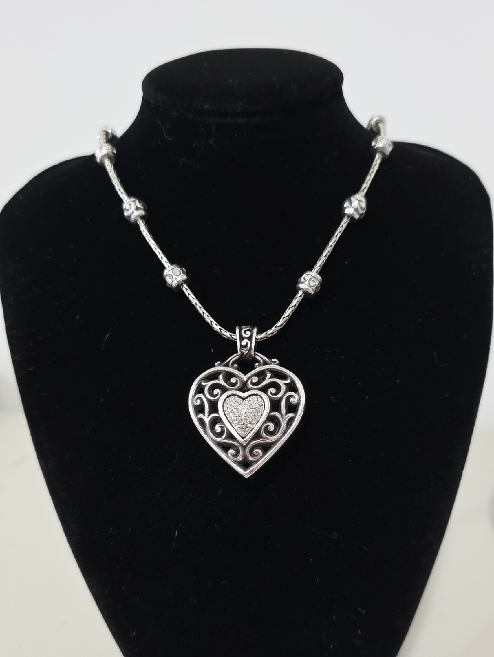 Brighton Reno Silver Filigree Heart Pendant Necklace Earrings & Bracelet Set